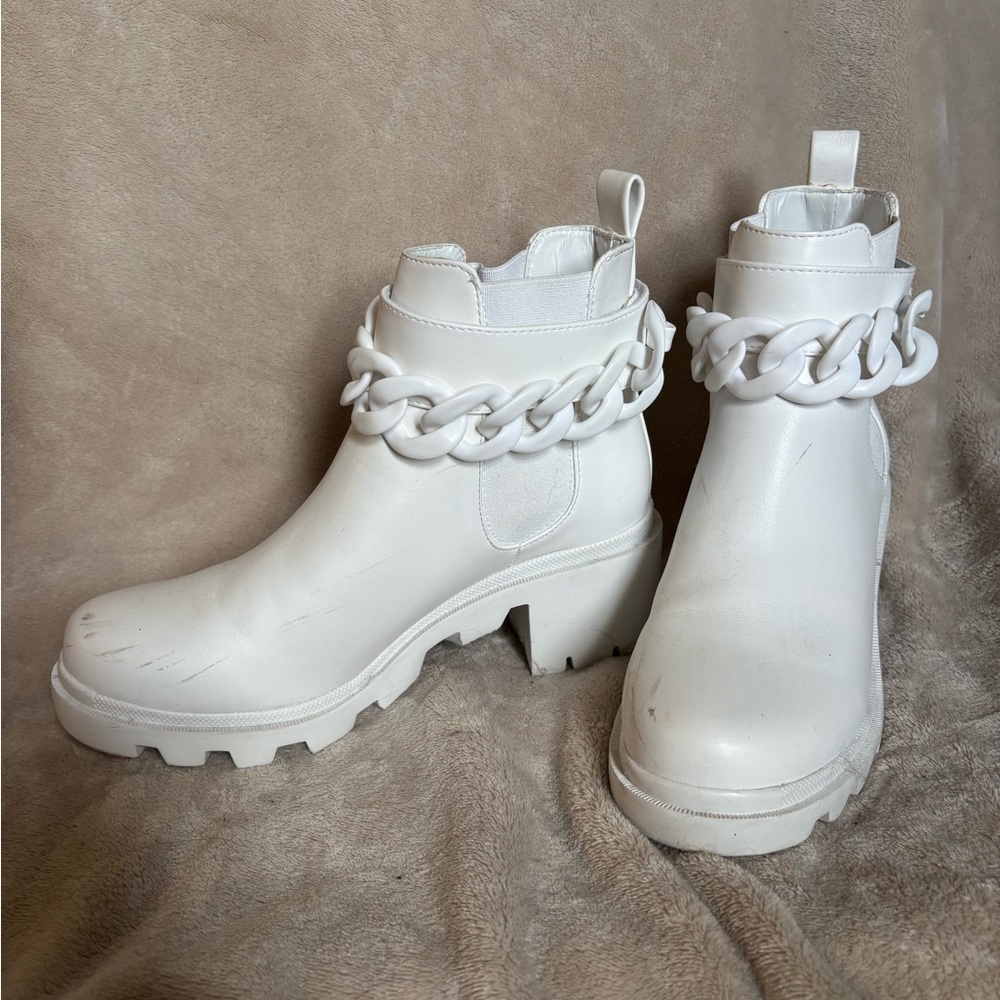 White Chunky Chain Ankle Boots